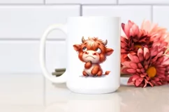 Simple Funny Expressive Highland Cow Watercolor PNG Product Image 2