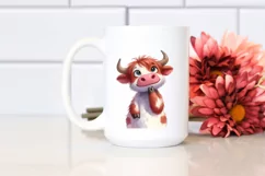 Simple Funny Expressive Highland Cow Watercolor PNG Product Image 2
