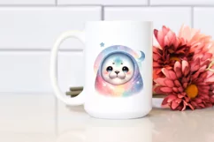 Colorful Baby Hooded Seal Under Moon and Stars | Clipart Product Image 2