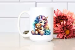 Baby Unicorn Holding Teddy Bear PNG Product Image 2