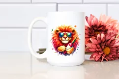 Vibrant Watercolor Funny Cute Lion Sublimation Clipart Product Image 2