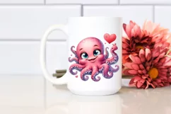 Funny Octopus Love Sign Watercolor Clipart Product Image 2