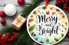 Merry and Bright Christmas Round Ornament Sublimation Product Image 1