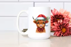 Cute Highland Cow with Santa Hat PNG Product Image 2