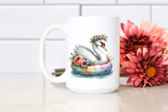 Watercolor Young Swan,Flower Wreath Clipart Product Image 2