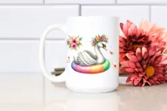 Watercolor Young Swan,Flower Wreath Clipart Product Image 2