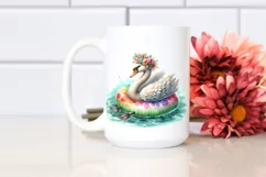 Watercolor Young Swan,Flower Wreath Clipart Product Image 2