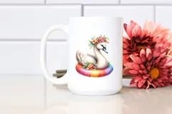 Watercolor Young Swan,Flower Wreath Clipart Product Image 2