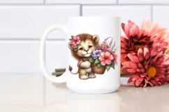 Cute Baby Lion with Flower Basket | Sublimation | Clipart Product Image 2