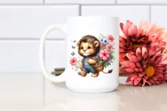 Cute Baby Lion with Flower Basket | Sublimation | Clipart Product Image 2