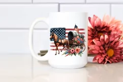 Watercolor Vintage Horse Wagon, Flag Clipart Product Image 2