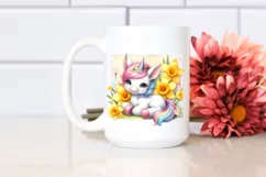 Baby Unicorn with Daffodil Frame Watercolor Clipart Product Image 2