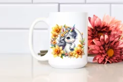 Baby Unicorn with Daffodil Frame Watercolor Clipart Product Image 2