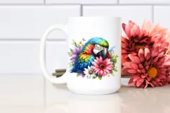 Colorful Baby Macaw Sleeping in Flower | Summer Clipart Product Image 2