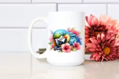Colorful Baby Macaw Sleeping in Flower | Summer Clipart Product Image 2