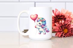 Baby Unicorn Holding Heart Balloon PNG Product Image 2