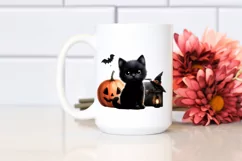 Watercolor Baby Black Cat Halloween Clipart Product Image 2