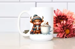 Highland Cow with Hot Cocoa PNG Product Image 2