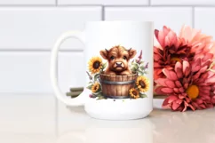 Cute Baby Highland Cow with Sunflower PNG Product Image 2