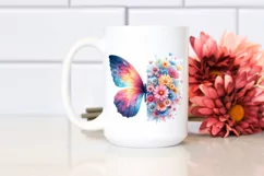 Vibrant Butterfly and Flower Half Clipart Product Image 2
