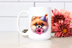 Confused Party Hat Pomeranian Watercolor Big Eyes Clipart Product Image 2