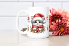 Watercolor Cat Santa Hat PNG Product Image 2