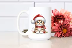 Watercolor Cat Santa Hat PNG Product Image 2
