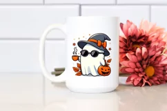 Cute Ghost with Tea and Sunglasses, Simple PNG Product Image 2
