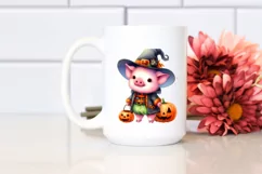 Watercolor Baby Pig Halloween Clipart Product Image 2