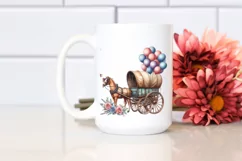 Vintage Horse Wagon Balloons Watercolor Product Image 2