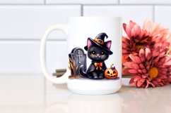 Cute Black Cat for Halloween | Watercolor Clipart Product Image 2