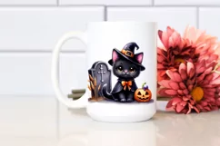 Cute Black Cat for Halloween | Watercolor Clipart Product Image 2