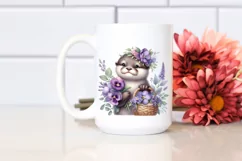 Detailed Cute Otter Holding Flower Basket | Sublimation Product Image 2