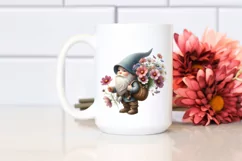 Small Gnome Carrying Cosmos Bouquet | Clipart Product Image 2
