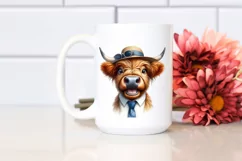 Cow Enthusiastic White Hat Highland Cow Portrait Product Image 2
