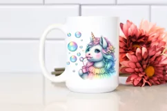 Colorful Baby Unicorn Blowing Bubbles PNG Product Image 2