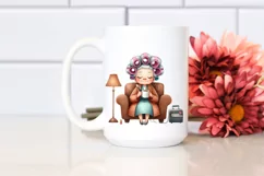 Old Lady Watercolor Character on Sofa with Hair Curlers | Product Image 2