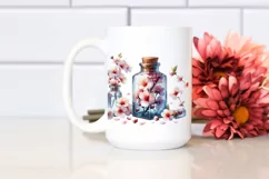 Colorful Bottle with Large Cherry Blossom | Clipart Product Image 2