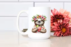 Young Sloth Enjoying Cocktail Watercolor Clipart Product Image 2