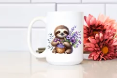 Detailed Cute Sloth Holding Flower Basket | Sublimation Product Image 2