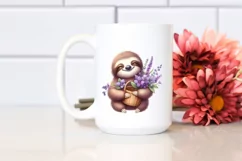 Detailed Cute Sloth Holding Flower Basket | Sublimation Product Image 2