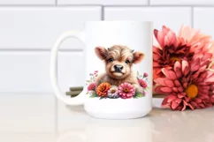 Cute Baby Highland Cow Flowers Clipart Product Image 2
