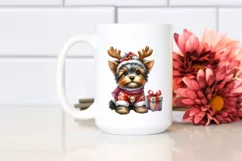 cute Watercolor Yorkshire Terrier with Reindeer Horns and Product Image 2