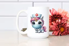 Cute Baby Unicorn Wearing Nurse Mask | Sublimation | Clipart Product Image 2