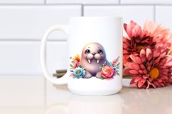 Colorful Walrus Moon Flowers Watercolor | Clipart Product Image 2