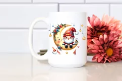 Santa with Gnomes Sitting on Moon PNG Product Image 2
