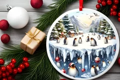Watercolor Christmas Winter Scene with Penguins PNG Product Image 2