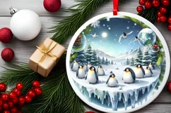 Watercolor Christmas Winter Scene with Penguins PNG Product Image 2