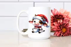 Watercolor Cow with Santa Hat PNG Product Image 2
