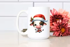 Watercolor Cow with Santa Hat PNG Product Image 2